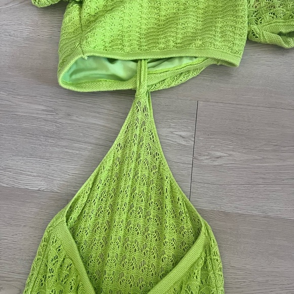 Lime Green Crochet Cutout  Maxi Dress Size Medium - Picture 7 of 10